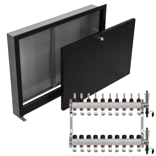 Przejdź do produktu ROZDZIELACZ NIERDZEWNY PODŁOGÓWKI 10+ SKRZYNKA PODTYNKOWA CZARNA+PEX