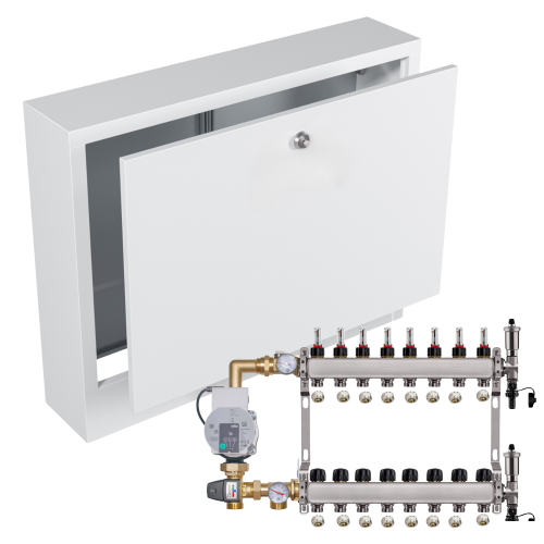 Przejdź do produktu ROZDZIELACZ NIERDZEWNY DO PODŁOGÓWKI 8 Z POMPĄ WILO+SKRZYNKA NATYNKOWA+PEX