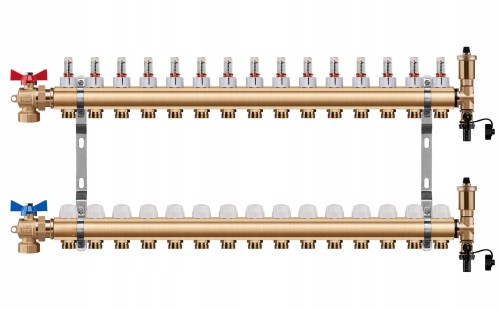 Przejdź do produktu ROZDZIELACZ OGRZEWANIA PODŁOGOWEGO 15 OBWODY + ZAWOR KULOWY KĄTOWY+ PEX