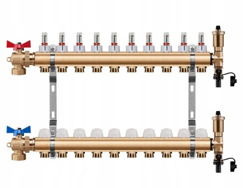 Przejdź do produktu ROZDZIELACZ OGRZEWANIA PODŁOGOWEGO 11 OBWODY + ZAWOR KULOWY KĄTOWY + PEX
