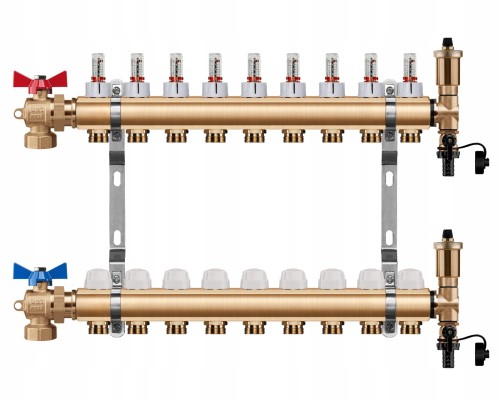 Przejdź do produktu ROZDZIELACZ OGRZEWANIA PODŁOGOWEGO 9 OBWODY + ZAWOR KULOWY KĄTOWY + PEX