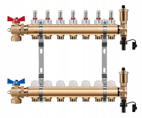 Przejdź do produktu ROZDZIELACZ OGRZEWANIA PODŁOGOWEGO 7 OBWODY + ZAWOR KULOWY KĄTOWY + PEX