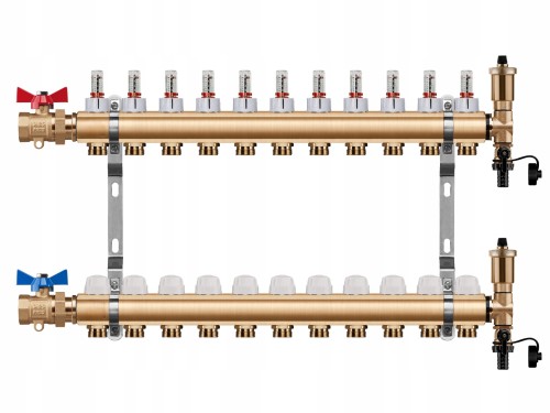 Przejdź do produktu ROZDZIELACZ OGRZEWANIA PODŁOGOWEGO 11 OBWODY + ZAWOR KULOWY PROSTY + PEX