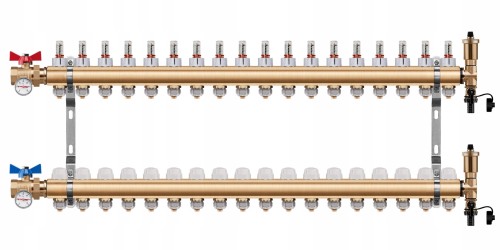Przejdź do produktu ROZDZIELACZ OGRZEWANIA PODŁOGOWEGO 18 OBWODY + ZAWOR KULOWY PROSTY + PEX
