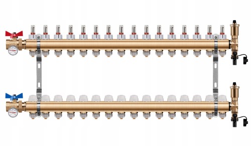 Przejdź do produktu ROZDZIELACZ OGRZEWANIA PODŁOGOWEGO 16 OBWODY + ZAWOR KULOWY PROSTY + PEX
