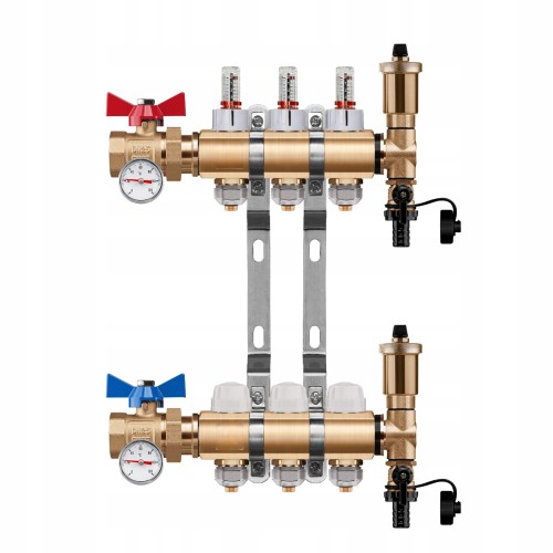 Przejdź do produktu ROZDZIELACZ PODŁOGÓWKI 3 OBWODY + ZAWOR KULOWY PROSTY + TERMOMETR + PEX