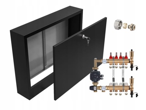 Przejdź do produktu ROZDZIELACZ MOSIĘŻNY 4 Z POMPĄ GRUNDFOS + SKRZYNKA NATYNKOWA CZARNA + PEX