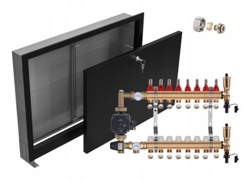 Przejdź do produktu ROZDZIELACZ MOSIĘŻNY 8 Z POMPĄ GRUNDFOS + SKRZYNKA PODTYNKOWA CZARNA + PEX