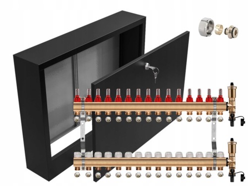 Przejdź do produktu ROZDZIELACZ MOSIĘŻNY 15 SEKCJE + ZŁĄCZKI PEX + SKRZYNKA NATYNKOWA CZARNA