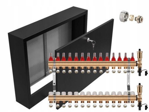 Przejdź do produktu ROZDZIELACZ MOSIĘŻNY 14 SEKCJE + ZŁĄCZKI PEX + SKRZYNKA NATYNKOWA CZARNA