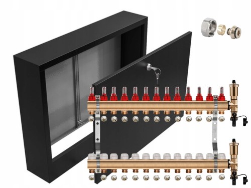 Przejdź do produktu ROZDZIELACZ MOSIĘŻNY 13 SEKCJE + ZŁĄCZKI PEX + SKRZYNKA NATYNKOWA CZARNA