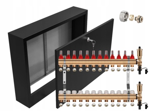 Przejdź do produktu ROZDZIELACZ MOSIĘŻNY 12 SEKCJE + ZŁĄCZKI PEX + SKRZYNKA NATYNKOWA CZARNA