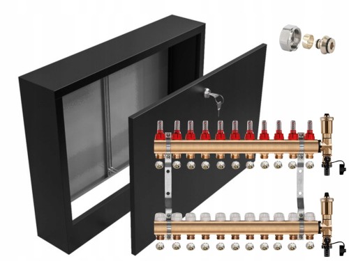Przejdź do produktu ROZDZIELACZ MOSIĘŻNY 11 SEKCJE + ZŁĄCZKI PEX + SKRZYNKA NATYNKOWA CZARNA