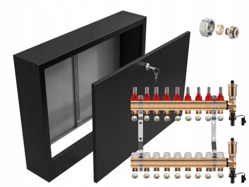 Przejdź do produktu ROZDZIELACZ MOSIĘŻNY 9 SEKCJE + ZŁĄCZKI PEX + SKRZYNKA NATYNKOWA CZARNA