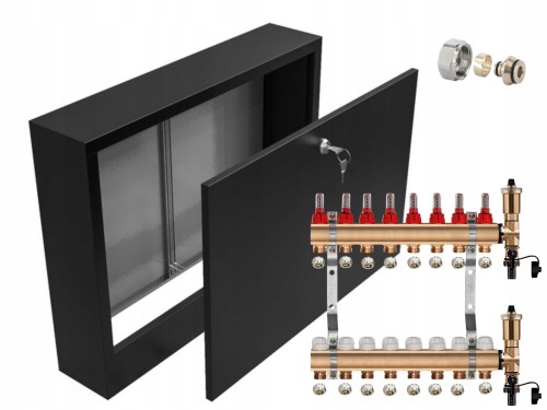 Przejdź do produktu ROZDZIELACZ MOSIĘŻNY 8 SEKCJE + ZŁĄCZKI PEX + SKRZYNKA NATYNKOWA CZARNA