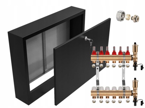 Przejdź do produktu ROZDZIELACZ MOSIĘŻNY 6 SEKCJE + ZŁĄCZKI PEX + SKRZYNKA NATYNKOWA CZARNA