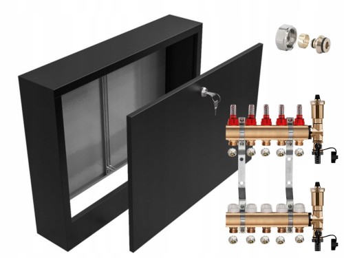 Przejdź do produktu ROZDZIELACZ MOSIĘŻNY 5 SEKCJE + ZŁĄCZKI PEX + SKRZYNKA NATYNKOWA CZARNA