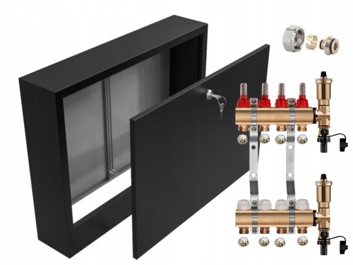 Przejdź do produktu ROZDZIELACZ MOSIĘŻNY 4 SEKCJE + ZŁĄCZKI PEX + SKRZYNKA NATYNKOWA CZARNA