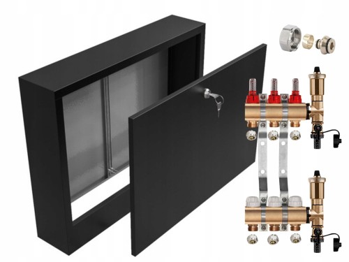 Przejdź do produktu ROZDZIELACZ MOSIĘŻNY 3 SEKCJE + ZŁĄCZKI PEX + SKRZYNKA NATYNKOWA CZARNA