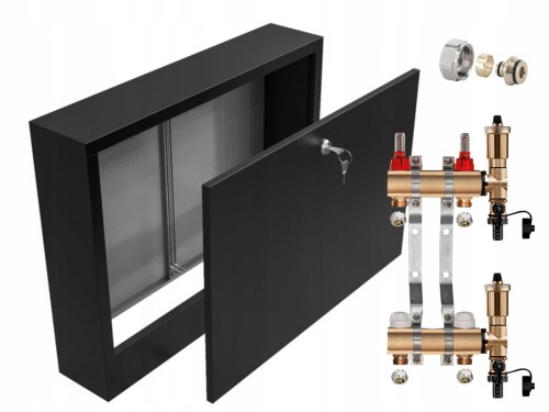 Przejdź do produktu ROZDZIELACZ MOSIĘŻNY 2 SEKCJE + ZŁĄCZKI PEX + SKRZYNKA NATYNKOWA CZARNA