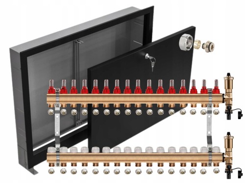 Przejdź do produktu ROZDZIELACZ DO PODŁOGÓWKI 16 SEKCJE +ZŁĄCZKI PEX+SKRZYNKA PODTYNKOWA CZARNA