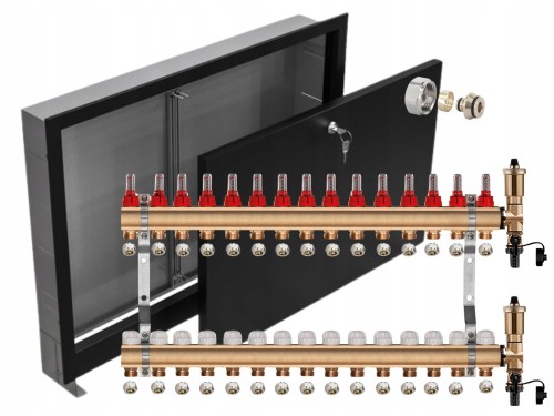 Przejdź do produktu ROZDZIELACZ MOSIĘŻNY 15 SEKCJE + ZŁĄCZKI PEX + SKRZYNKA PODTYNKOWA CZARNA