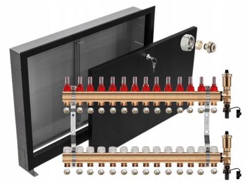 Przejdź do produktu ROZDZIELACZ MOSIĘŻNY 14 SEKCJE + ZŁĄCZKI PEX + SKRZYNKA PODTYNKOWA CZARNA