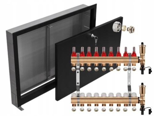 Przejdź do produktu ROZDZIELACZ MOSIĘŻNY 9 SEKCJE + ZŁĄCZKI PEX + SKRZYNKA PODTYNKOWA CZARNA