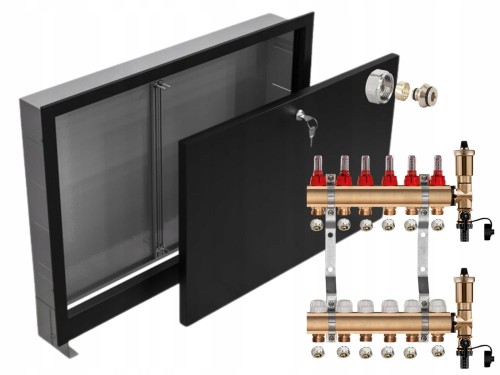 Przejdź do produktu ROZDZIELACZ MOSIĘŻNY 6 SEKCJE + ZŁĄCZKI PEX + SKRZYNKA PODTYNKOWA CZARNA