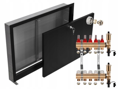 Przejdź do produktu ROZDZIELACZ MOSIĘŻNY 5 SEKCJE + ZŁĄCZKI PEX + SKRZYNKA PODTYNKOWA CZARNA