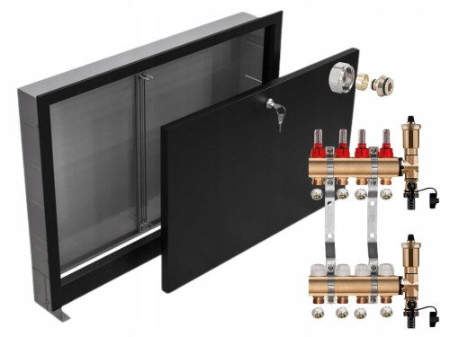 Przejdź do produktu ROZDZIELACZ MOSIĘŻNY 4 SEKCJE + ZŁĄCZKI PEX + SKRZYNKA PODTYNKOWA CZARNA