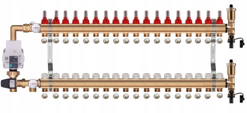 Przejdź do produktu Rozdzielacz mosiężny do podłogówki 18 z GRUPĄ POMPOWĄ WILO + ZŁĄCZKI PEX