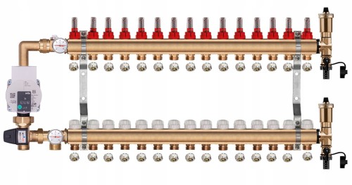 Przejdź do produktu Rozdzielacz mosiężny do podłogówki 15 z GRUPĄ POMPOWĄ WILO + ZŁĄCZKI PEX