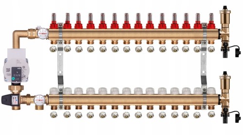 Przejdź do produktu Rozdzielacz mosiężny do podłogówki 14 z GRUPĄ POMPOWĄ WILO + ZŁĄCZKI PEX