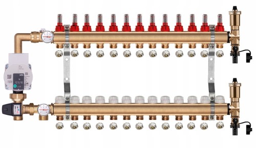 Przejdź do produktu Rozdzielacz mosiężny do podłogówki 13 z GRUPĄ POMPOWĄ WILO + ZŁĄCZKI PEX