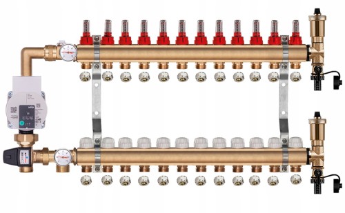 Przejdź do produktu Rozdzielacz mosiężny do podłogówki 12 z GRUPĄ POMPOWĄ WILO + ZŁĄCZKI PEX