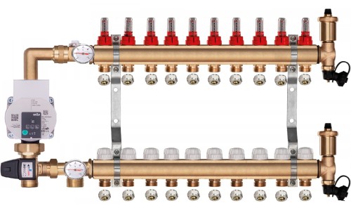Przejdź do produktu Rozdzielacz mosiężny do podłogówki 11 z GRUPĄ POMPOWĄ WILO + ZŁĄCZKI PEX