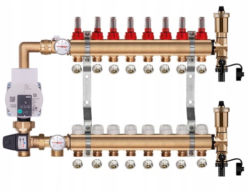 Przejdź do produktu Rozdzielacz mosiężny do podłogówki 8 z GRUPĄ POMPOWĄ WILO + ZŁĄCZKI PEX