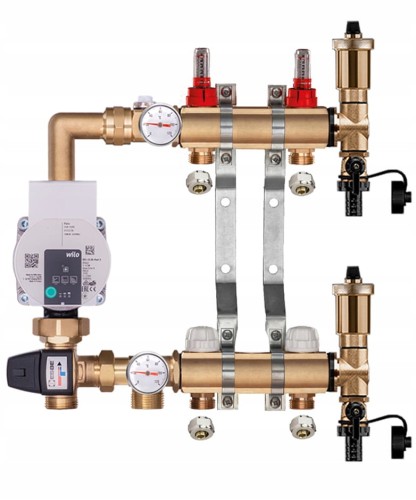 Przejdź do produktu Rozdzielacz mosiężny do podłogówki 2 z GRUPĄ POMPOWĄ WILO + ZŁĄCZKI PEX