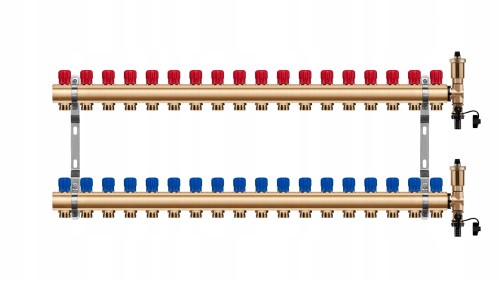Przejdź do produktu Rozdzielacz mosiężny 18 obwody manualny do ogrzewania grzejnikowego
