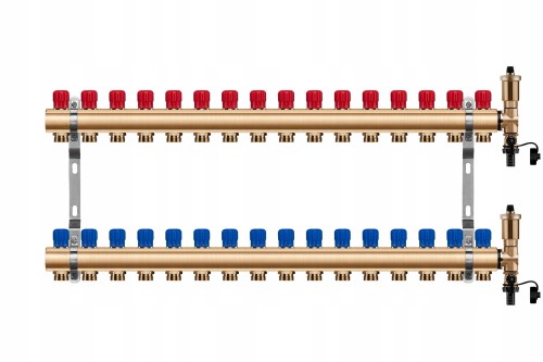 Przejdź do produktu Rozdzielacz mosiężny 16 obwody manualny do ogrzewania grzejnikowego