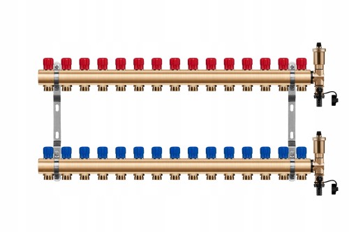 Przejdź do produktu Rozdzielacz mosiężny 15 obwody manualny do ogrzewania grzejnikowego