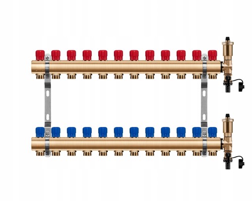Przejdź do produktu Rozdzielacz mosiężny 12 obwody manualny do ogrzewania grzejnikowego
