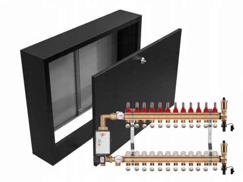 Przejdź do produktu ROZDZIELACZ MOSIĘŻNY PODŁOGÓWKI 12+POMPA WITA+SKRZYNKA NATYNKOWA CZARNA+PEX