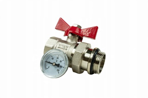 Przejdź do produktu ZAWÓR KULOWY PROSTY 1" CAL DN25 Z TERMOMETREM NIKLOWANY CZERWONY
