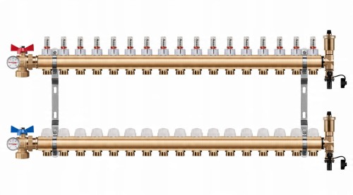 Przejdź do produktu ROZDZIELACZ PODŁOGÓWKI 17 OBWODY + ZAWOR KULOWY KĄTOWY + TERMOMETR + PEX