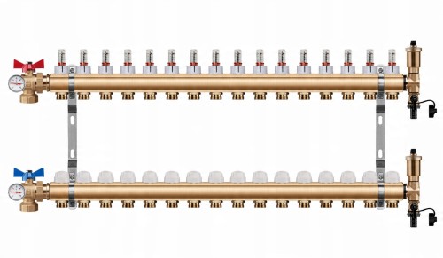 Przejdź do produktu ROZDZIELACZ PODŁOGÓWKI 16 OBWODY + ZAWOR KULOWY KĄTOWY + TERMOMETR + PEX