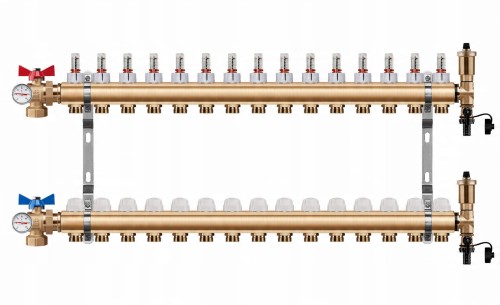 Przejdź do produktu ROZDZIELACZ PODŁOGÓWKI 15 OBWODY + ZAWOR KULOWY KĄTOWY + TERMOMETR + PEX