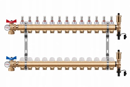 Przejdź do produktu ROZDZIELACZ PODŁOGÓWKI 13 OBWODY + ZAWOR KULOWY KĄTOWY + TERMOMETR + PEX