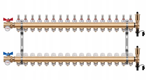 Przejdź do produktu ROZDZIELACZ PODŁOGÓWKI 17 OBWODY + ZAWOR KULOWY PROSTY + TERMOMETR + PEX
